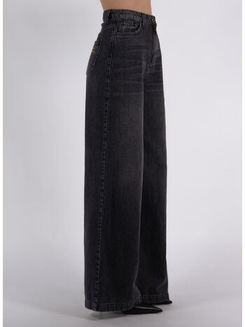 JEANS PALAZZO CON RICAMO IN VELLUTO, , small