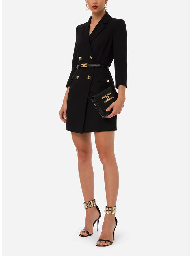 ELISABETTA FRANCHI ABITO ROBE MANTEAU CON BORCHIE E CINTURA Nero