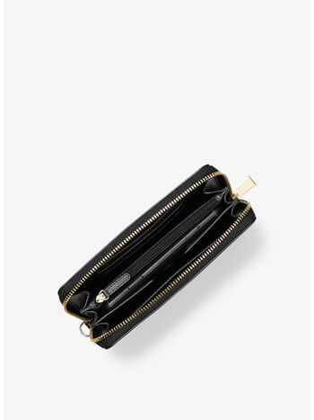 POCHETTE DA POLSO GRANDE IN PELLE A GRANA INCROCIATA PER SMARTPHONE, 001 BLACK, small