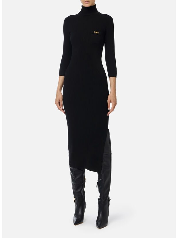 ABITO IN MAGLIA A COSTINE CON TASCHINO, 110 NERO, large