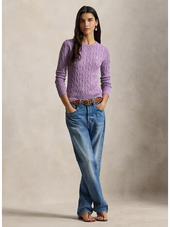 MAGLIONE A GIROCOLLO IN COTONE A TRECCE, BRIGHT ASTER, small