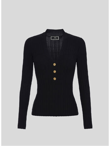 MAGLIA  A COSTE CON BOTTONIERA, 110 NERO, small