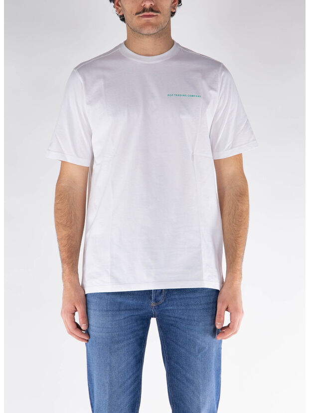 T-SHIRT GIROCOLLO, WHITE/PEACOCK GREEN, large