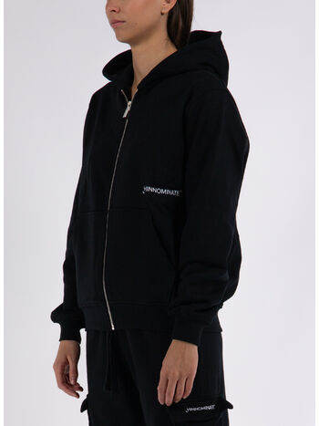 FELPA FULL ZIP CON CAPPUCCIO, NERO, small