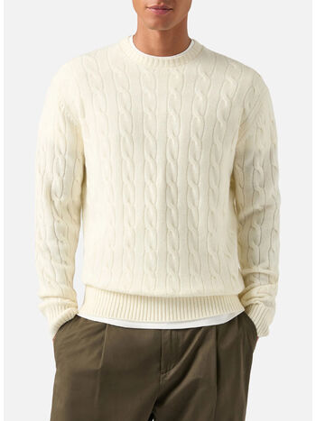 MAGLIONE REGENT BRAID WOOL, 00023M 10 OFF WHITE, small
