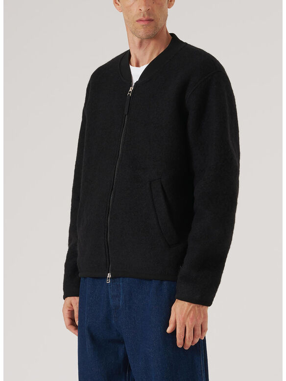 GIUBBOTTO RUST WOOL FLEECE ZIP BOMBER, BLACK, medium