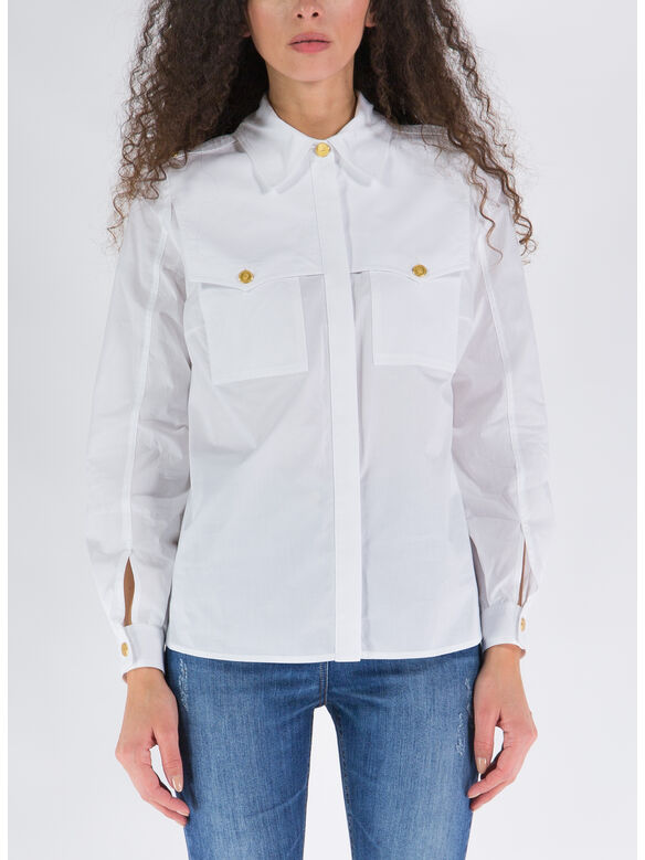 CAMICIA IN POPELINE DI COTONE, 100 BIANCO, medium