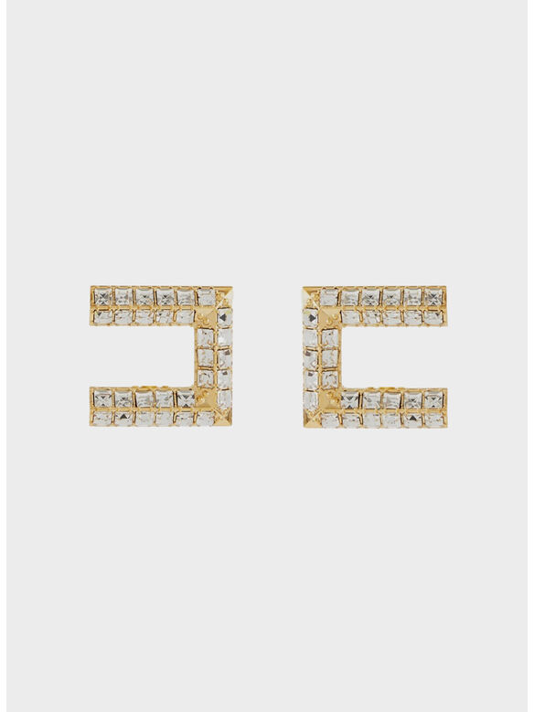 ORECCHINI CON MAXI LOGO IN STRASS, 610 ORO, medium