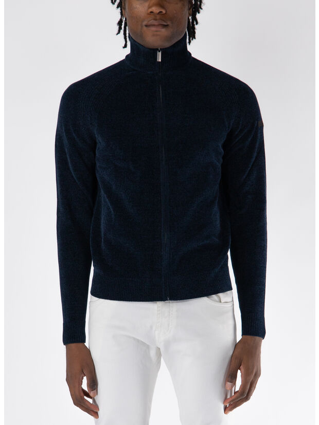 MAGLIONE FULL ZIP A COLLO ALTO, 60 BLUE BLACK, large