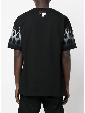 T-SHIRT WITH WHITE FLAMES, BLACK, small