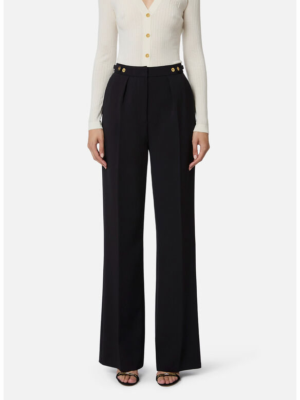 PANTALONE IN CRÊPE CON ACCESSORIO GIOIELLO, 110 NERO, medium