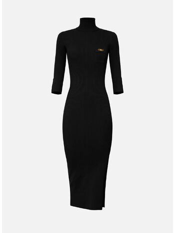 ABITO IN MAGLIA A COSTINE CON TASCHINO, 110 NERO, small