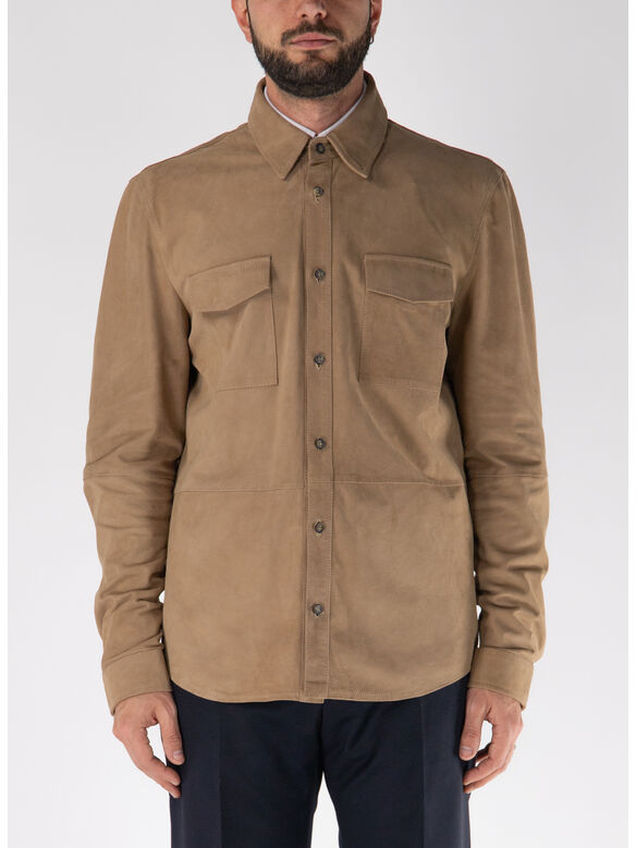 GIACCA A CAMICIA CON COLLETTO BUTTON DOWN, 230 KAKI, medium