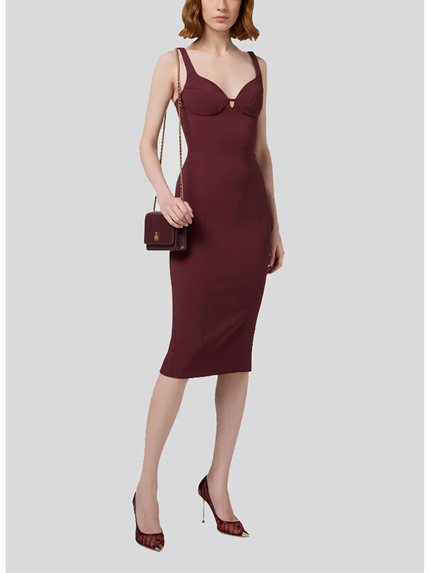 ABITO MIDI IN CRÊPE STRETCH, CG3 ROUGE NOIR, large
