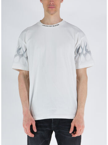 T-SHIRT WITH GREY FLAMES, WHITE, small