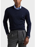 MAGLIONE GIROCOLLO CON LOGO RICAMATO, HUNTER NAVY, thumb