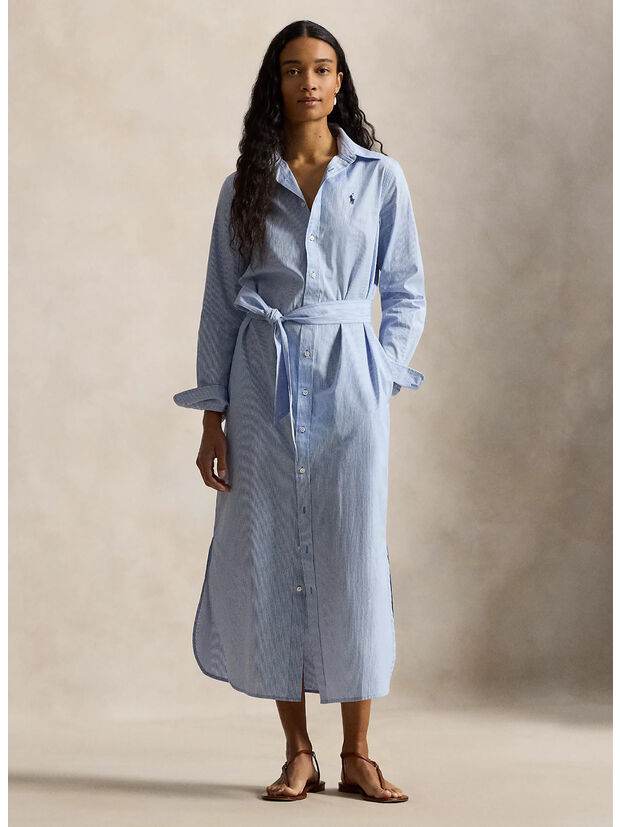 ABITO CHEMISIER A RIGHE CON CINTURA, 2000C MEDIUM BLUE WHITE, large