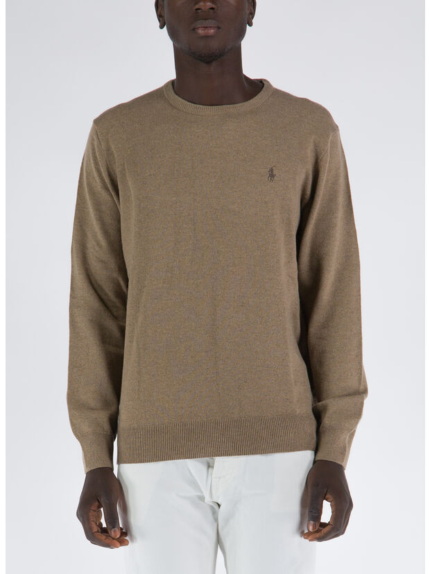MAGLIONE GIROCOLLO, HONEY BROWN HEATHER, large