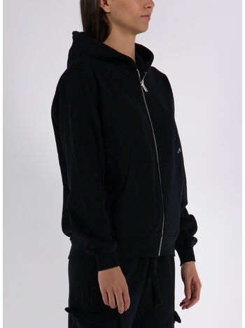FELPA FULL ZIP CON CAPPUCCIO, NERO, small