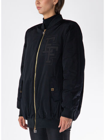 GIACCA BOMBER SATIN CON LOGO, 110 NERO, small