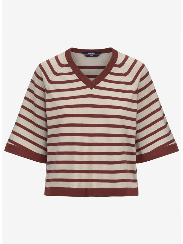 T-SHIRT MAROL STRIPES, B0D BEIGE LT - RED JASPER, medium