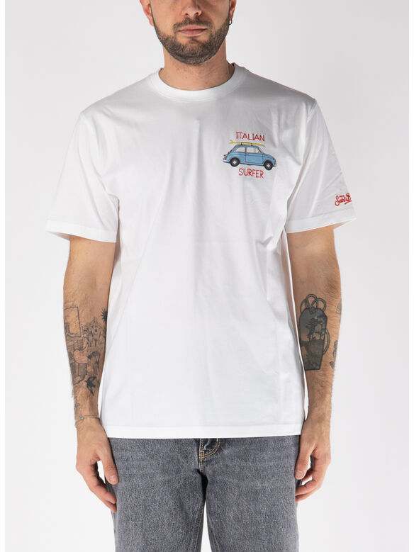 T-SHIRT IN COTONE CON STAMPA PIAZZATA E RICAMO FIAT 500 SPECIAL EDITION, 02498H 01N EMB, medium