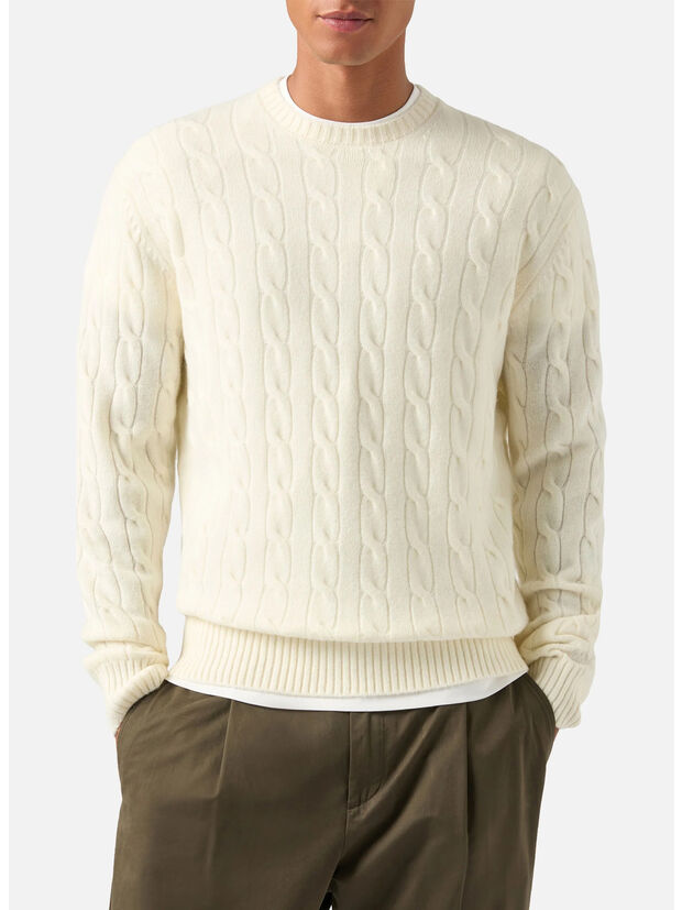 MAGLIONE REGENT BRAID WOOL, 00023M 10 OFF WHITE, large