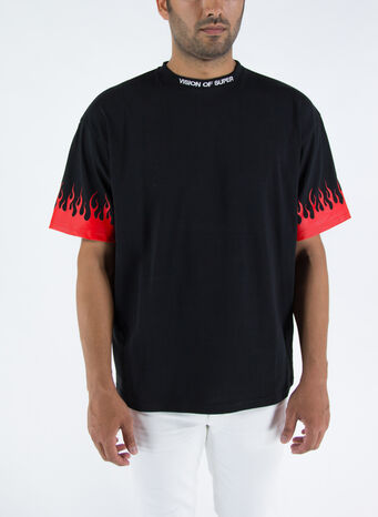 T-SHIRT RED FLAMES, BLACK, small