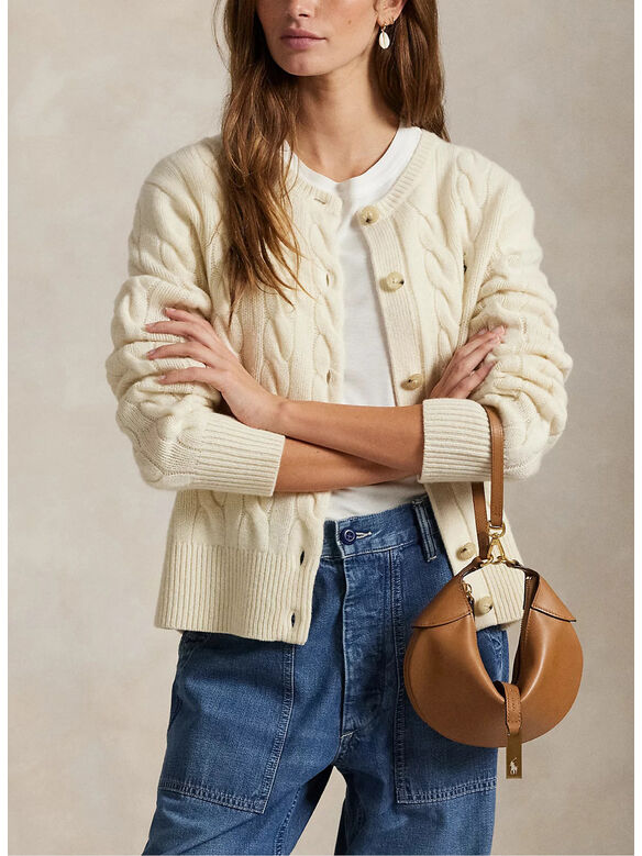 CARDIGAN A TRECCE IN LANA E CASHMERE, AUTHENTIC CREAM, medium