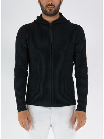 CARDIGAN FULL ZIP CON CAPPUCCIO, 10 NERO, small