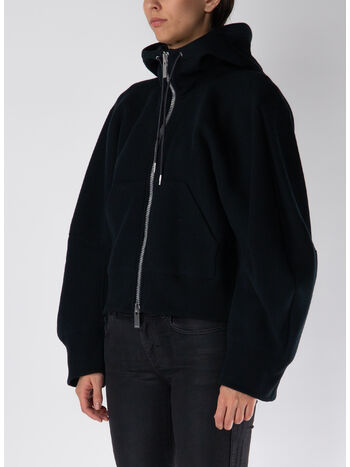 FELPA FULL ZIP CON MANICHE A PALLONCINO, 001 BLACK, small