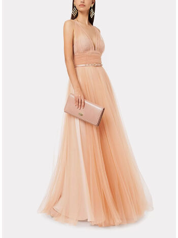 ABITO RED CARPET IN TULLE CON CINTURA, 181 CARNE, small