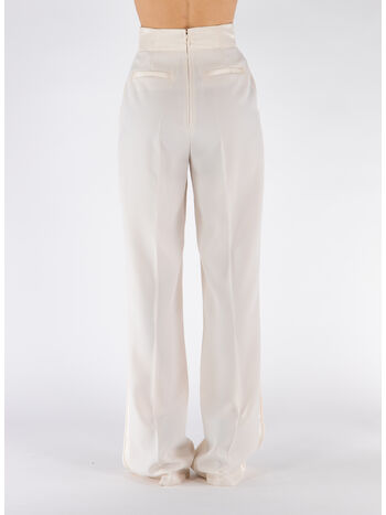 PANTALONE IN CRÊPE CON FASCIONE RICAMATO, 193 BURRO, small