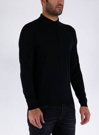 POLO A MANICHE LUNGHE, NERO, small