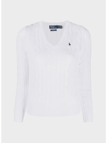 MAGLIONE SCOLLO V, WHITE, small