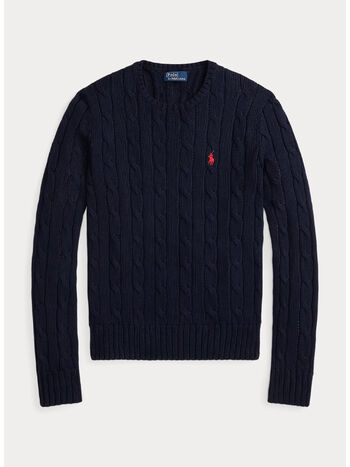 MAGLIONE A GIROCOLLO IN COTONE A TRECCE, HUNTER NAVY, small