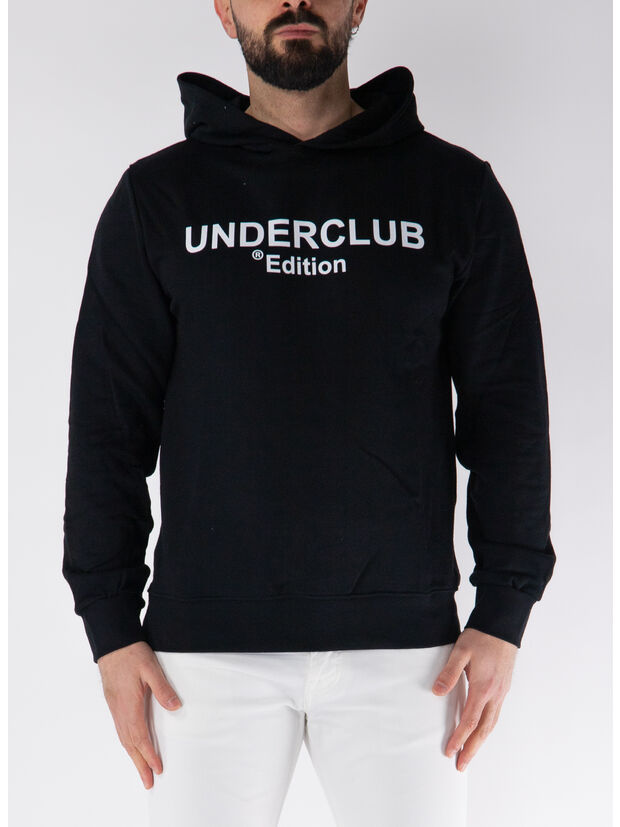 FELPA HOODIE CON LOGO STAMPATO, NERO, large
