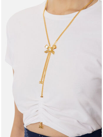 T-SHIRT CROP CON COLLANA A FIOCCO, 270 GESSO, small