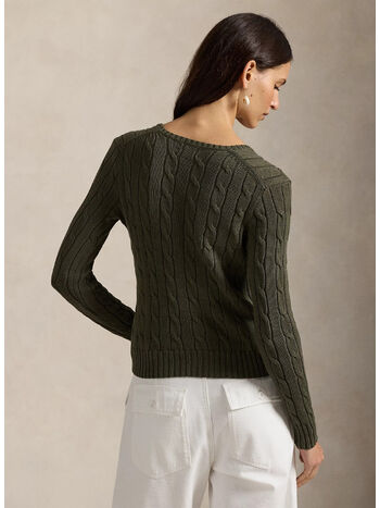 MAGLIA IN COTONE A TRECCE CON SCOLLO A V, HARVEST OLIVE, small