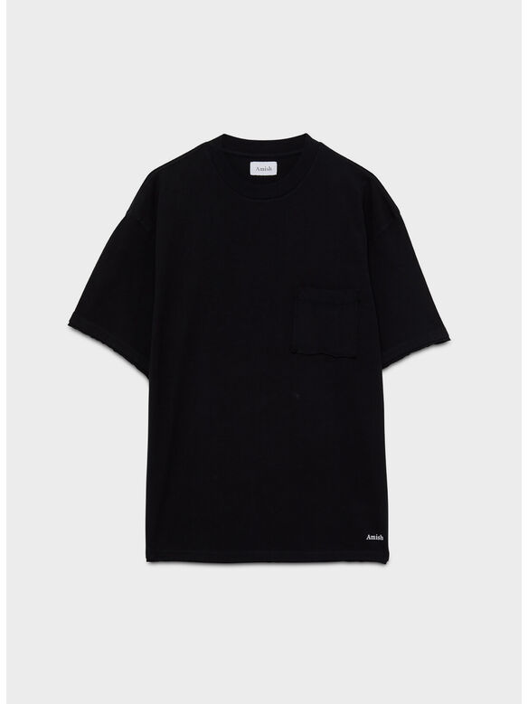 T-SHIRT RAW EDGE, C0073 Jersey micro logo Dyed Washed black, medium