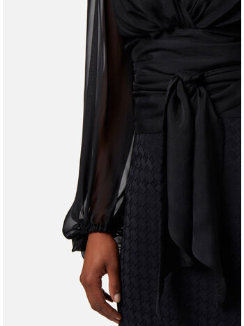 CAMICIA IN VOILE DI SETA CON FUSCIACCA, 110 NERO, small