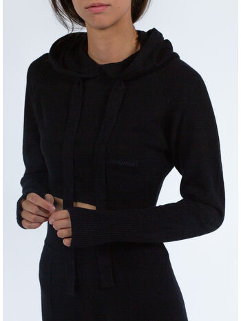 MAGLIA CROP CON CAPPUCCIO, NERO, small