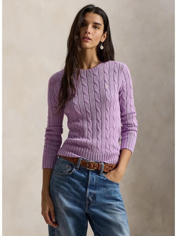 MAGLIONE A GIROCOLLO IN COTONE A TRECCE, BRIGHT ASTER, medium