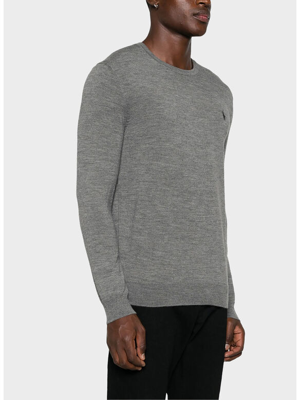 MAGLIONE GIROCOLLO CON LOGO, FAWN GREY HEATHER, medium