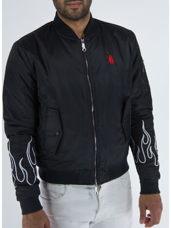 GIACCA BOMBER WITH WHITE EMBROIDERY FLAMES, BLACK WHITE, small
