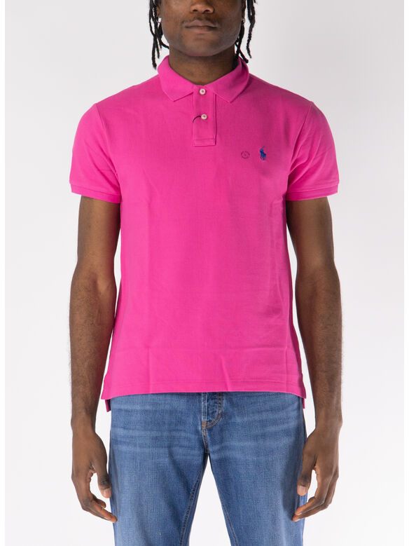 POLO A MANICHE CORTE CON LOGO RICAMATO, PEONY, medium
