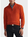 MAGLIONE MEZZA ZIP CON LOGO RICAMATO, DARK JAFFA ORANGE HTR, thumb