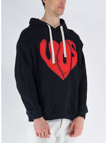 FELPA CON CAPPUCCIO WITH PUFFY VOS PRINT, BLACK, small