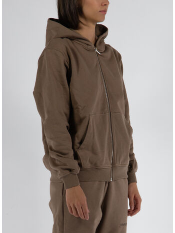 FELPA FULL ZIP CON CAPPUCCIO, TORTORA, small