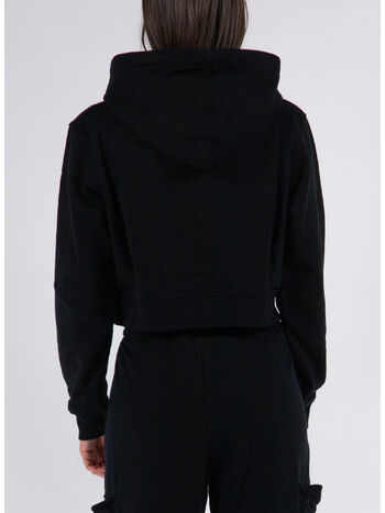 FELPA CROP CON CAPPUCCIO, NERO, small